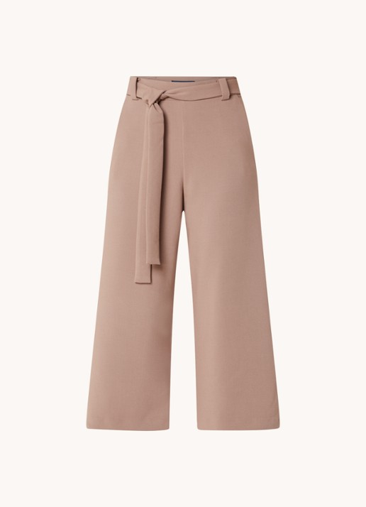 French Connection High waist wide fit culotte met strikceintuur - voorkant 3 lichtbruin