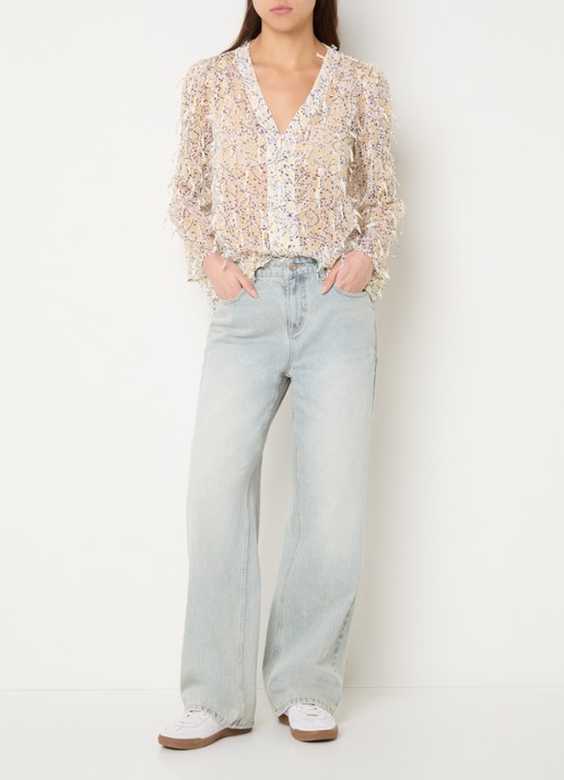 French Connection High waist wide leg jeans met lichte wassing - voorkant 3 indigo