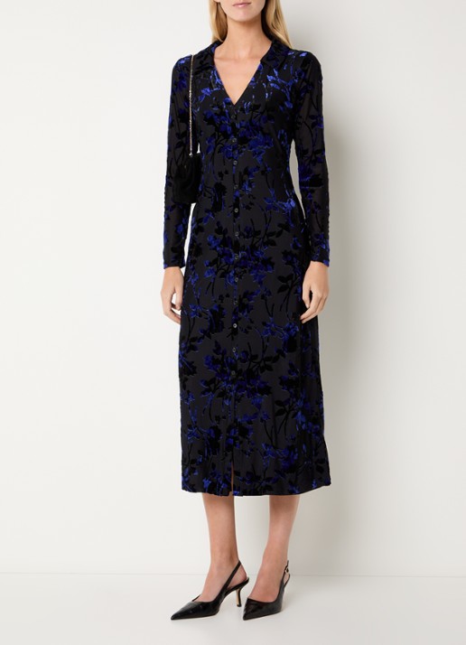 French Connection Idina maxi blousejurk van mesh met details van fluweel