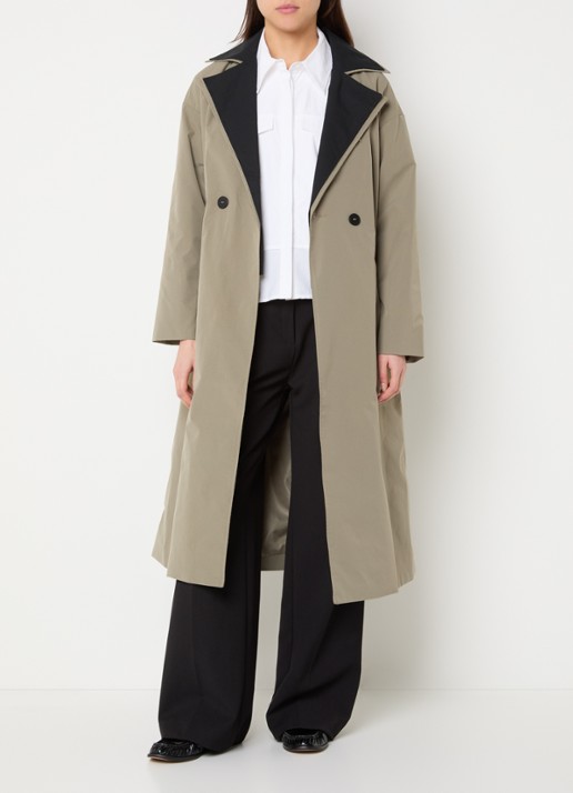 French Connection Kaci trenchcoat met strikceintuur - voorkant 3 olijfgroen
