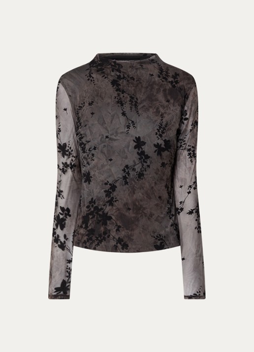 French Connection Kenny semi-transparante top van mesh - voorkant 3 zwart