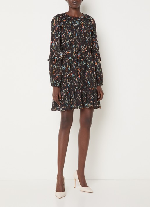 French Connection Kylie Claudette mini jurk met print - voorkant 3 zwart