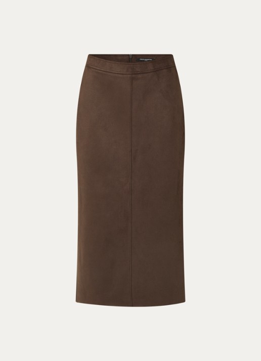 French Connection Laney midi rok van suède  - voorkant 3 bruin