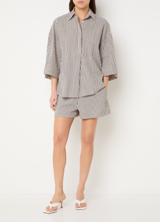 French Connection Lia high waist straight fit korte broek  - voorkant 3 beige