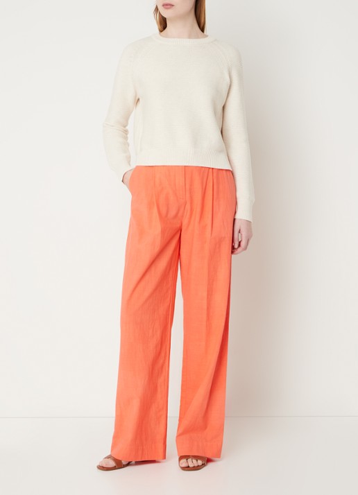 French Connection Lilly grofgebreide trui met stretch  - voorkant 2 beige