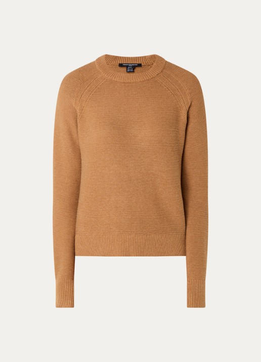 French Connection Lilly grofgebreide trui met stretch  - voorkant 3 camel