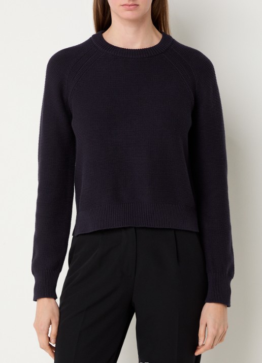 French Connection Lilly grofgebreide trui met stretch  - detail donkerblauw
