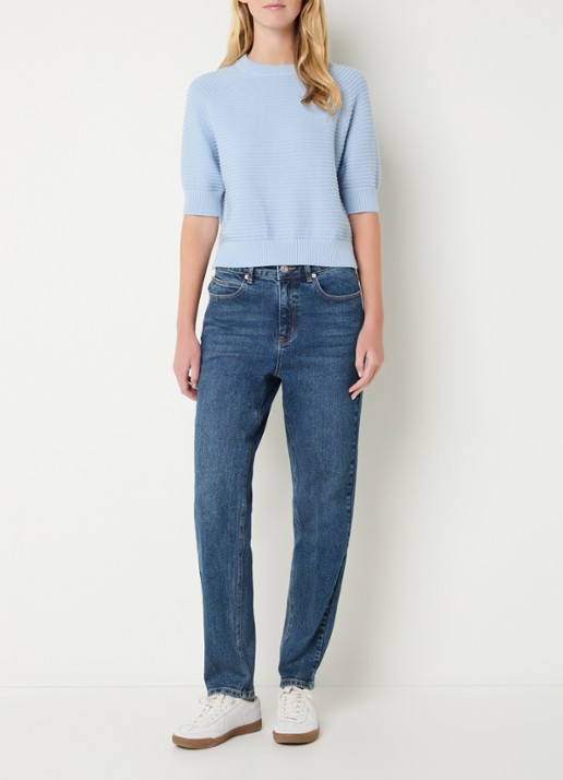 French Connection Lilly Mozart grofgebreide top met structuur - voorkant 3 lichtblauw