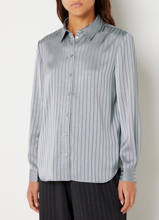 French Connection Maggie blouse van satijn met streepprint - detail grijs