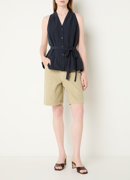 French Connection Melina gilet met strikceintuur - voorkant 3 donkerblauw
