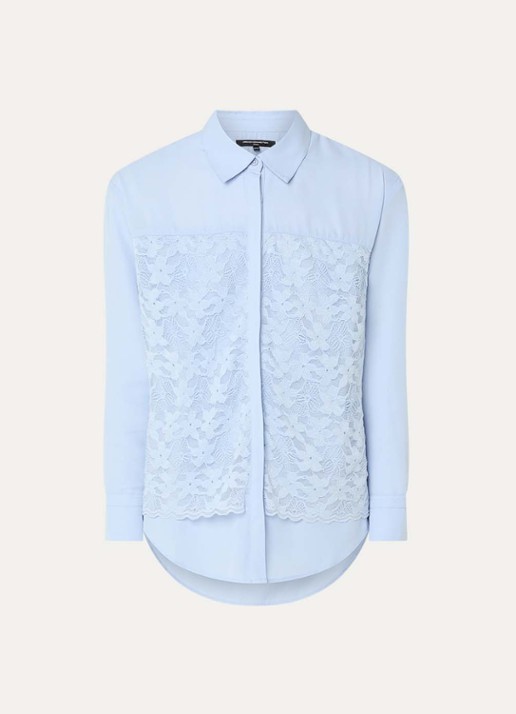 French Connection Mila blouse met details van kant - voorkant 3 blauwgrijs