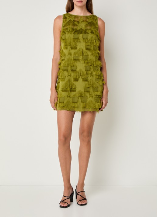French Connection Miley mini jurk met franjes - voorkant 4 mosgroen