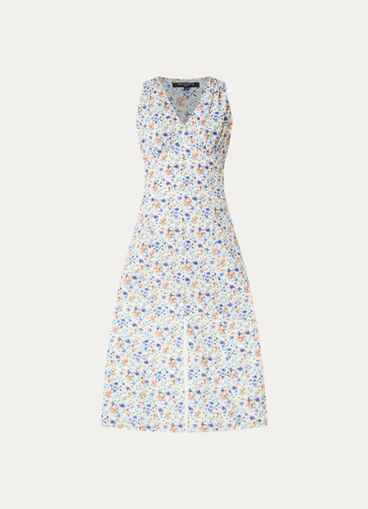 French Connection Minnie midi jurk met bloemenprint en split - voorkant 2 lichtblauw