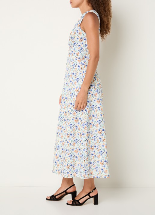 French Connection Minnie midi jurk met bloemenprint en split - voorkant 3 lichtblauw