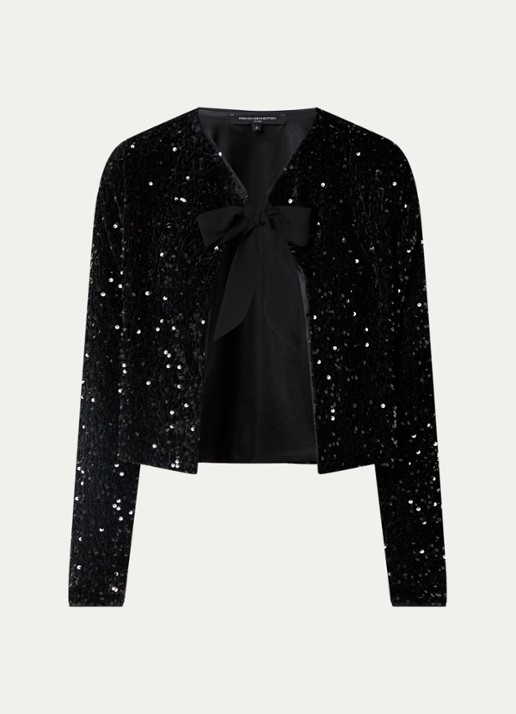 French Connection Monet openvallend vest met pailletten - voorkant 2 zwart