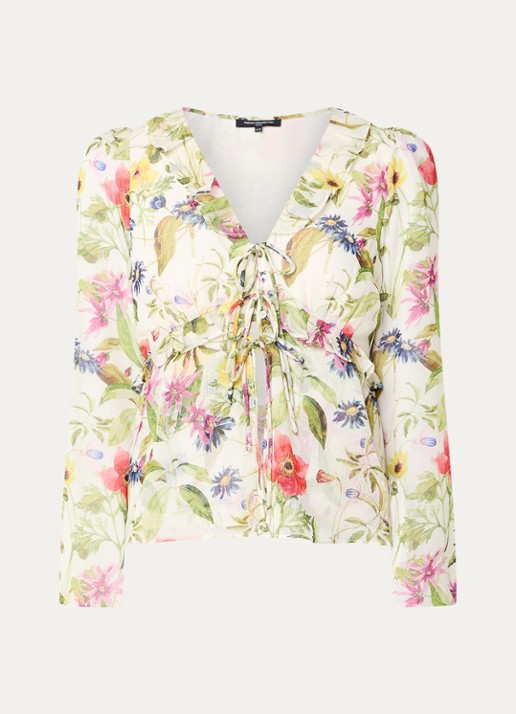 French Connection Monica Hallie blouse met bloemenprint en strikdetail - voorkant groen