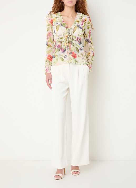 French Connection Monica Hallie blouse met bloemenprint en strikdetail - voorkant 2 groen