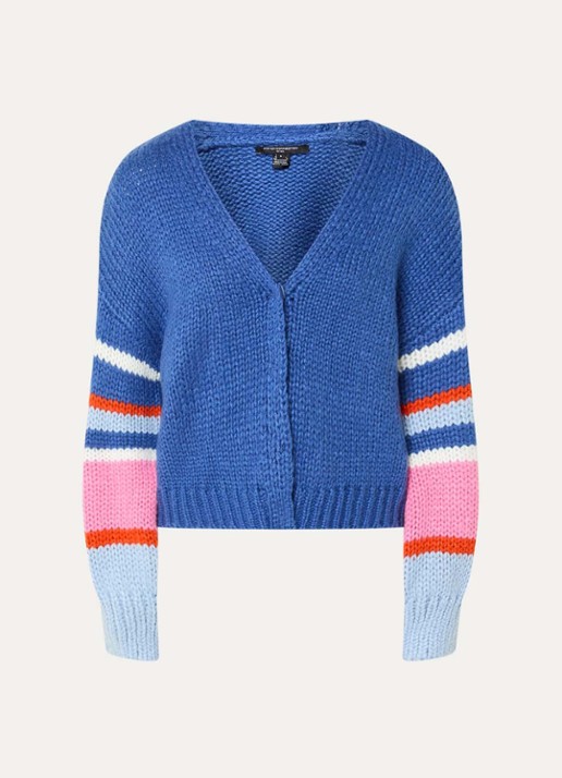 French Connection Monroe grofgebreid vest met ballonmouwen - voorkant blauw
