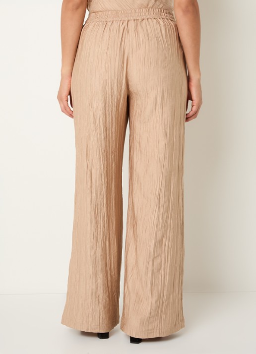 French Connection Novie high waist wide fit broek met steekzakken - achterkant 4 donkerbeige