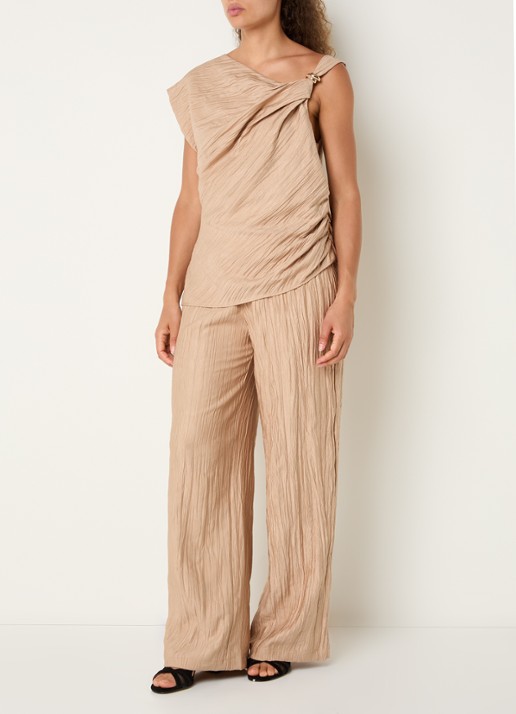 French Connection Novie top met asymmetrische hals - voorkant 2 donkerbeige