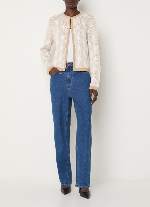 French Connection Pheby grofgebreid vest met ingebreid patroon - voorkant 3 beige