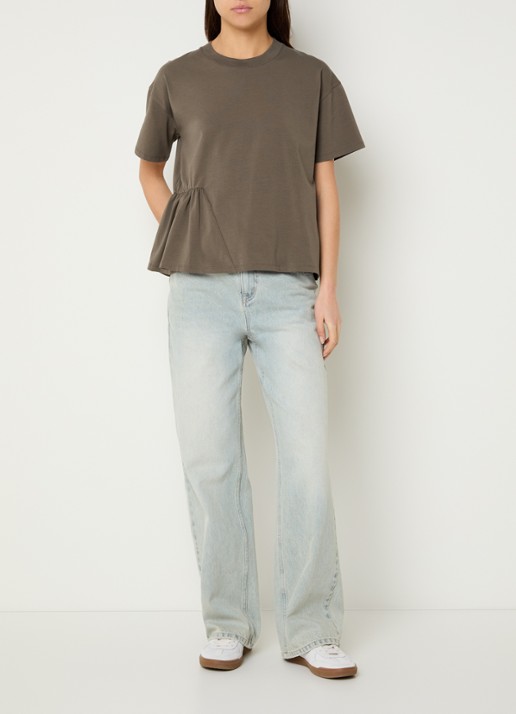 French Connection Rallie T-shirt met asymmetrisch detail - voorkant 2 khaki