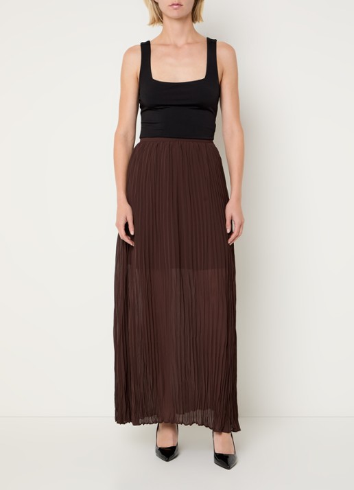 French Connection Saylor maxi rok met plissé - voorkant 3 bruin