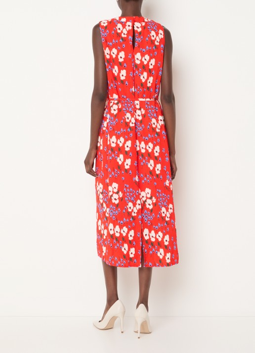 French Connection Scarlett Covey midi jurk met bloemenprint en strikceintuur - achterkant 3 rood
