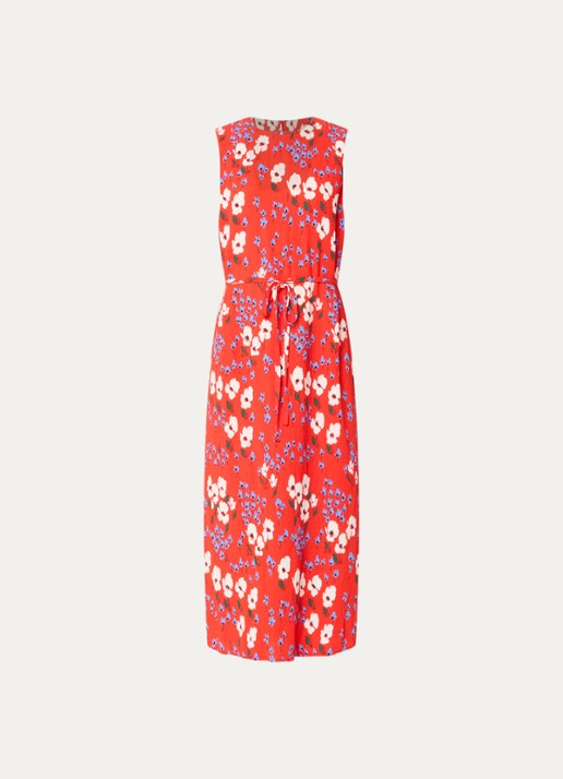 French Connection Scarlett Covey midi jurk met bloemenprint en strikceintuur - voorkant rood