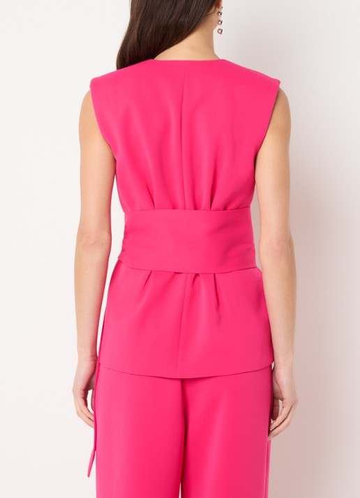 French Connection Tiana gilet met strikceintuur - achterkant 3 fuchsia