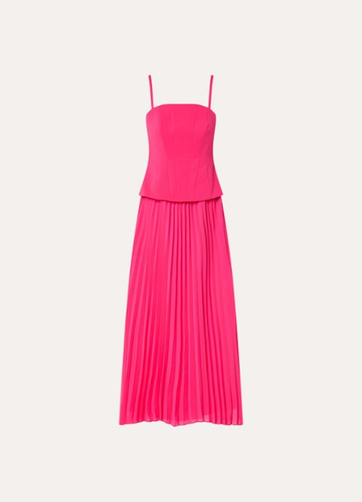 French Connection Tiana strapless maxi jurk met plissé - voorkant 2 fuchsia