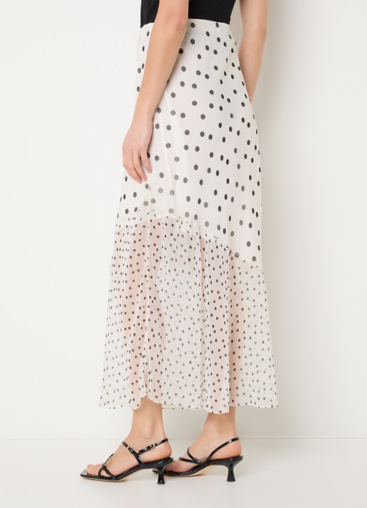 French Connection Valeria asymmetrische midi rok met stippenprint en volant - achterkant 4 gebroken wit