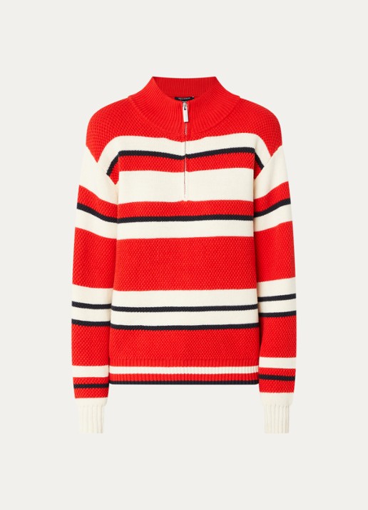 French Connection Varli grofgebreide trui met streepprint - voorkant 3 rood