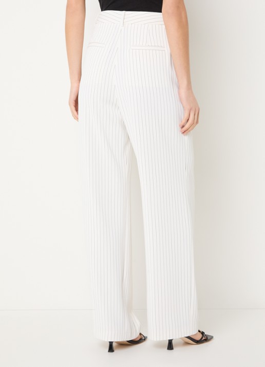 French Connection Vinnie high waist loose fit pantalon met krijtstreep en steekzakken - achterkant gebroken wit