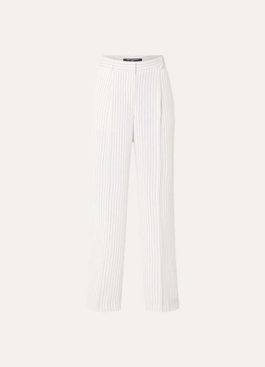 French Connection Vinnie high waist loose fit pantalon met krijtstreep en steekzakken - voorkant 3 gebroken wit