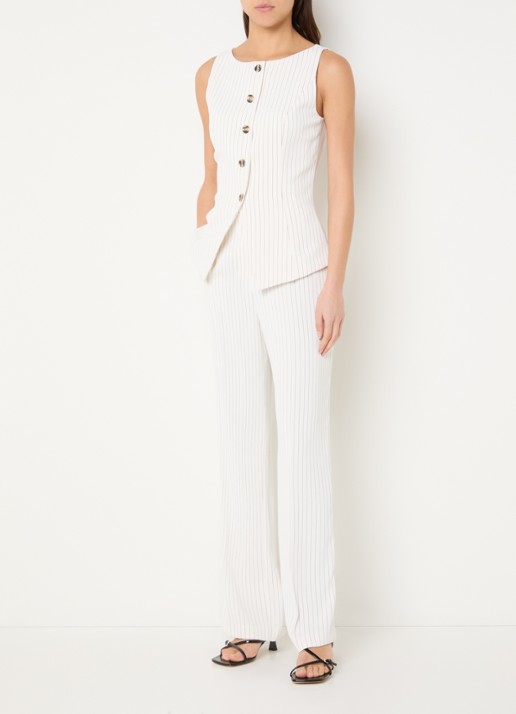 French Connection Vinnie high waist loose fit pantalon met krijtstreep en steekzakken - voorkant 4 gebroken wit