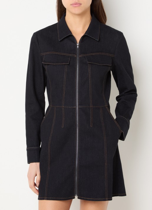 French Connection Yami mini denim jurk met steekzakken - detail 4 donkerblauw