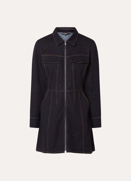 French Connection Yami mini denim jurk met steekzakken - voorkant donkerblauw