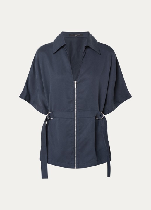 French Connection Yassie blouse met ceintuur - voorkant 3 donkerblauw