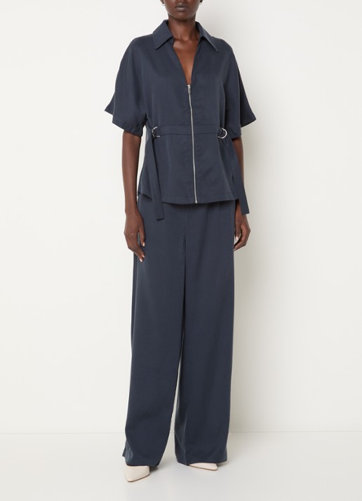 French Connection Yassie blouse met ceintuur - voorkant 4 donkerblauw