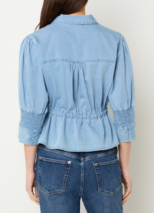 French Connection Zaves blouse van chambray met strikceintuur - achterkant 3 lichtblauw