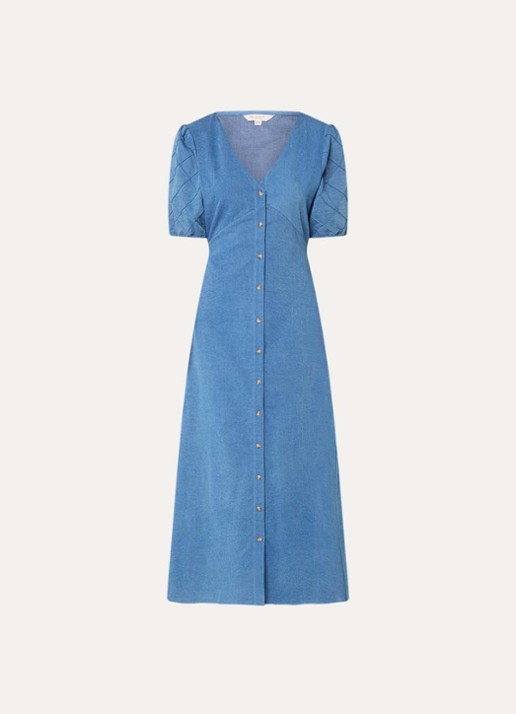 French Connection Zaves denim blousejurk met V-hals - voorkant blauw
