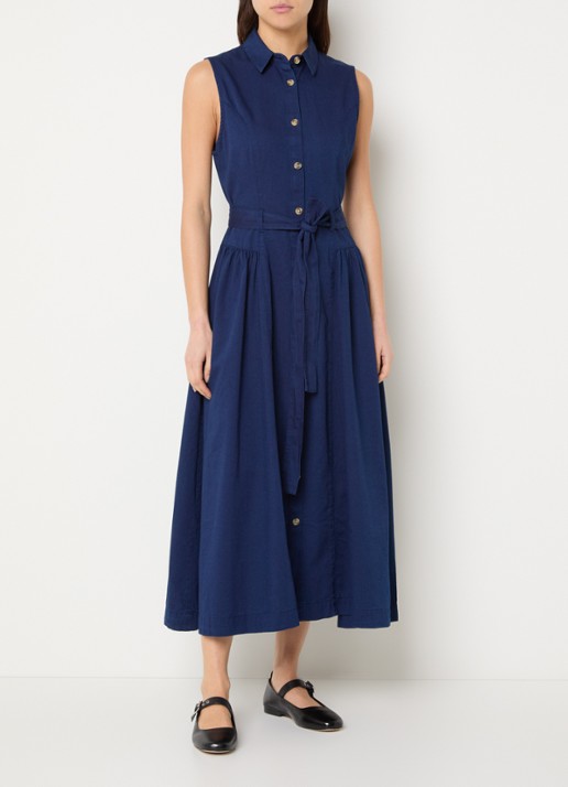 French Connection Zaves midi  blousejurk van chambray met strikceintuur