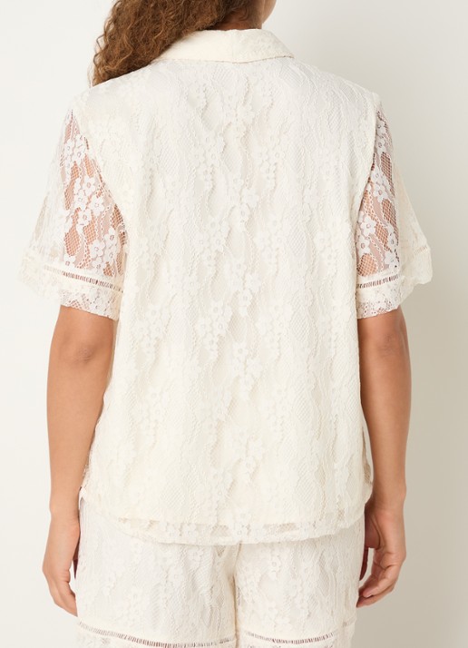 French Connection Zoe semi-transparante blouse van kant - achterkant 4 creme