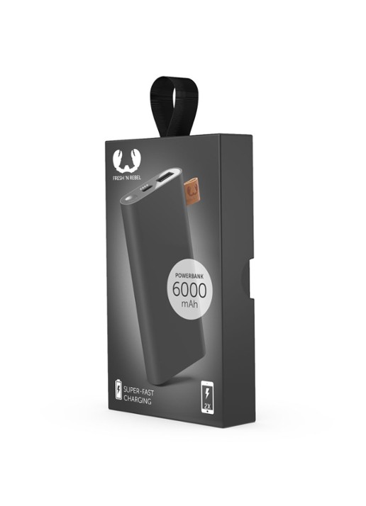 Fresh 'n Rebel 6000 mAh powerbank - voorkant 2 donkergrijs