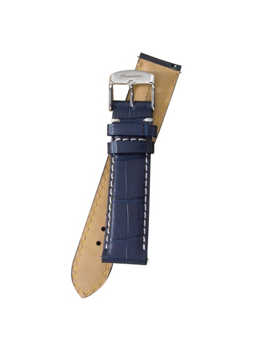Fromanteel Horlogeband van kalfsleer met crocostructuur S-011 - voorkant donkerblauw