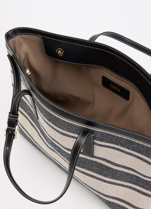 FURLA Debby L shopper van canvas met leren details - detail beige