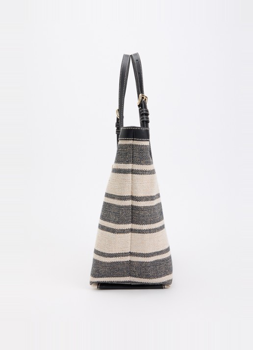 FURLA Debby L shopper van canvas met leren details - detail 2 beige