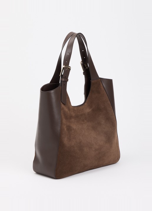 FURLA Dora L schoudertas van suède met kalfsleren details - achterkant bruin