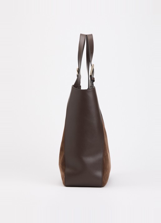 FURLA Dora L schoudertas van suède met kalfsleren details - detail 4 bruin